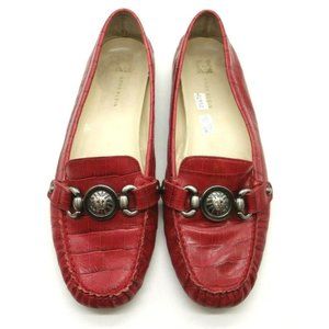 Anne Klein Akyaile Red Alligator Print Horsebit Driving Flats Shoes Womens 9.5 M